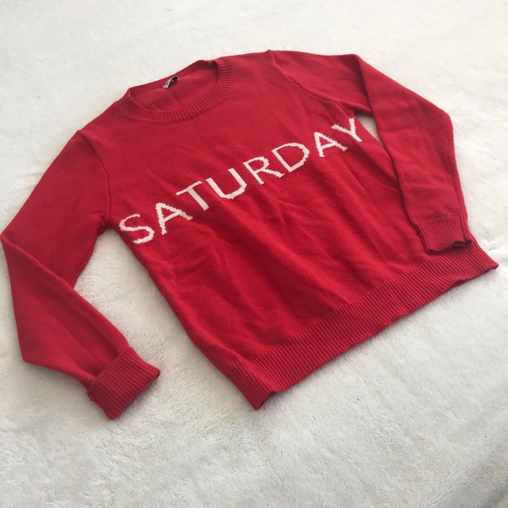 Renvy 100% Cotton Red “SATURDAY” Crewneck Sweater